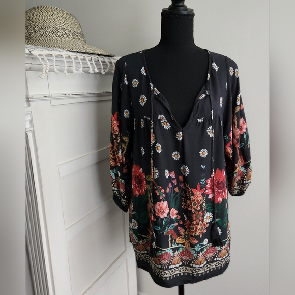 NATURAL LIFE MARIBEL BLACK FLORAL MUSHROOM TOP - Picture 6 of 11